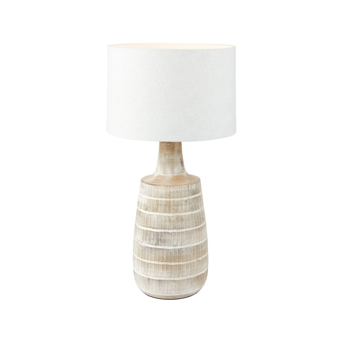 Grayvon Whitewashed Tall Bottle Lamp with White Shade